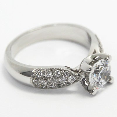 Tapered Pave Milgrain Design Engagement Ring 14k White Gold E93487