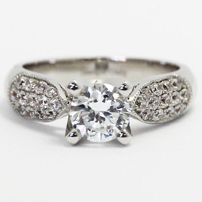 Tapered Pave Milgrain Design Engagement Ring 14k White Gold E93487