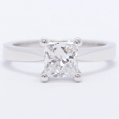 Tapered Solid Style Princess Cut Engagement Ring 14k White Gold E93985P