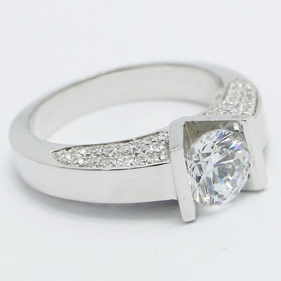Tension Setting with Side Pave Accents 14k White Gold