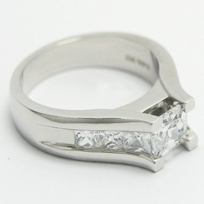 Tension Style Princess Cut Diamond Engagement Ring 14k White Gold E93396-1