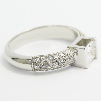 Tension Style Princess Cut Engagement Ring 14k White Gold E93493