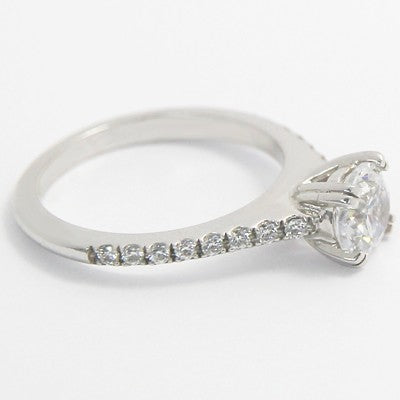 Thin Band French Pave Set Engagement Ring 14k White Gold 