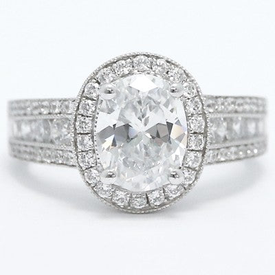 Three Row Band Floating Halo Diamond Engagement Ring 14k White Gold E93938