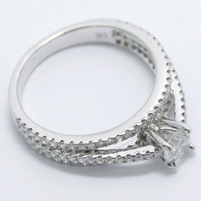 Three Row Split Shank Diamond Engagement Ring 14k White Gold