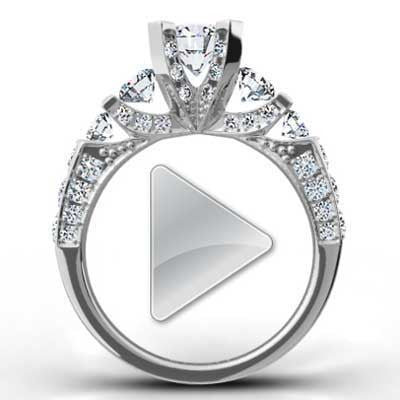 Three Sided Pave Vintage Diamond Ring 14k White Gold E93666