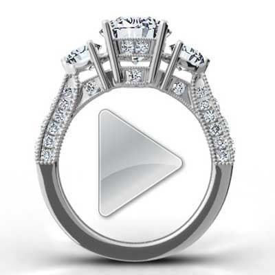 Three Sided Pave Set Ring 14k White Gold