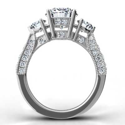 Three Sided Pave Set Ring 14k White Gold