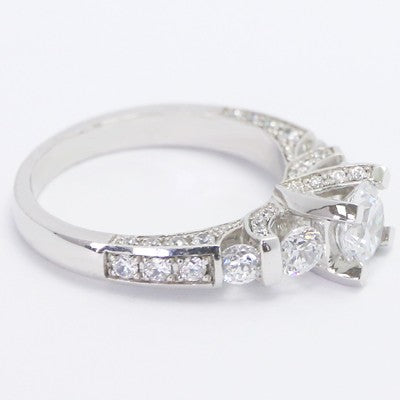 Three Sided Pave Vintage Diamond Ring 14k White Gold E93666
