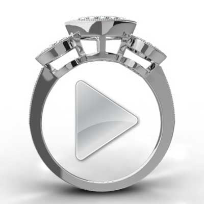 Three Stone Halo Top Ring 14k White Gold E93601