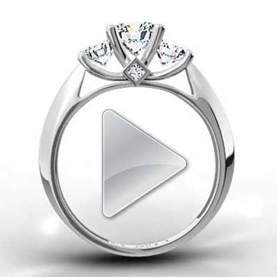 Three Stone Knife Edge Diamond Engagement Ring 14k White Gold