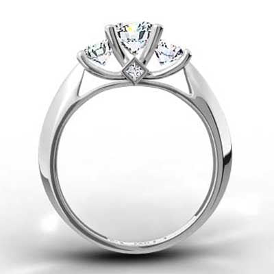 Three Stone Knife Edge Diamond Engagement Ring 14k White Gold E93451-1