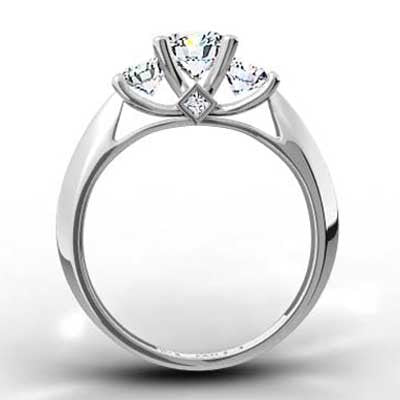 E93451-1-Three Stone Knife Edge Diamond Engagement Ring 14k White Gold