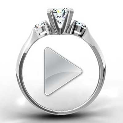 Three Stone Knife Edge Engagement Ring 14k White Gold