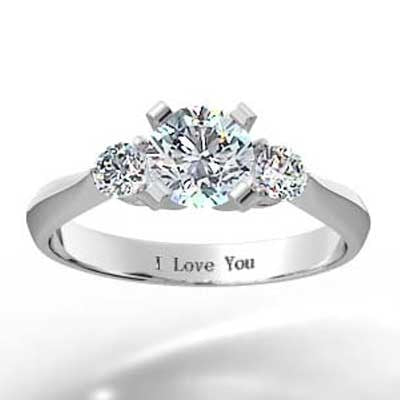 Three Stone Knife Edge Engagement Ring 14k White Gold