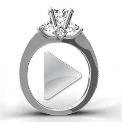 Three Stone Pave Set Engagement Ring 14k White Gold E93451-3