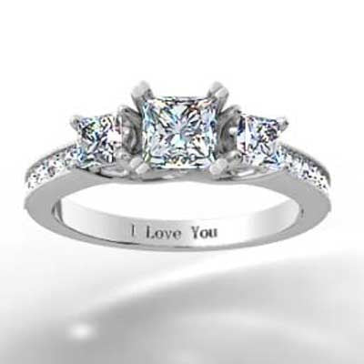 Three Stone Princess Cut Diamond Ring 14k White Gold E93606-1