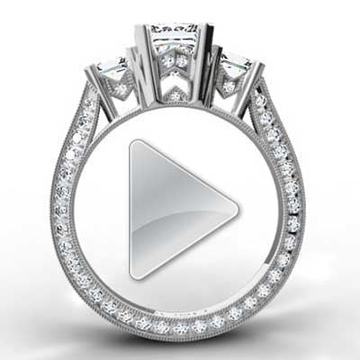 E93655-Three Stone Princess Cut Eternity Ring 14k White Gold