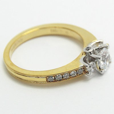 Three Stone Shared Prongs Milgrained Ring 14k Yellow Gold E93852-1