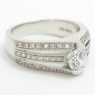 Triple Band Tension Set Engagement Ring 14k White Gold