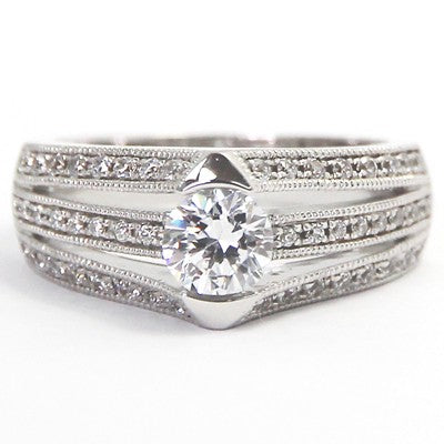 Triple Band Tension Set Engagement Ring 14k White Gold E93659