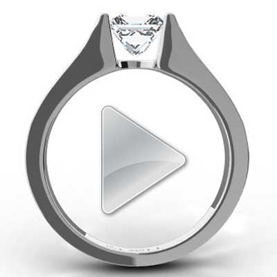 Triple Row Princess Cut Engagement Ring 14k White Gold