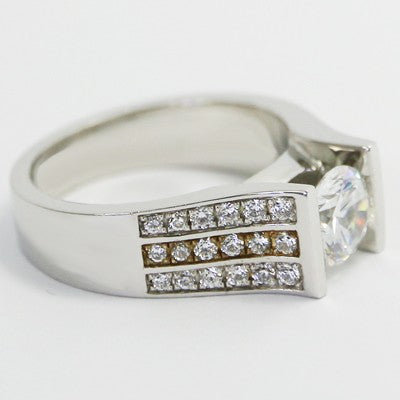 E93411-Triple Row Round Brilliant Cut Engagement Ring 14k White Gold