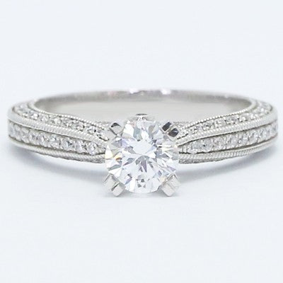 Triple Sided Pave Engagement Ring 14k White Gold