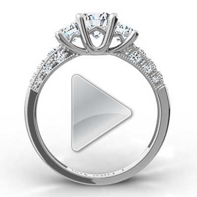 Triple Sided Pave Set Diamond Ring 14k White Gold