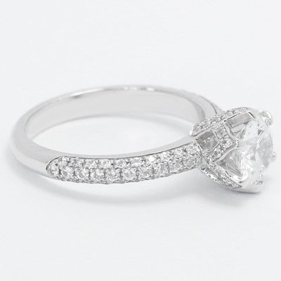 Tulip Design Pave Set Engagement Ring 14k White Gold