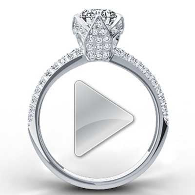 Tulip Design Pave Set Engagement Ring 14k White Gold