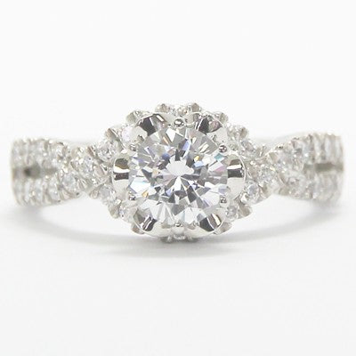 Twist Lotus Style Engagement Ring 14k White Gold