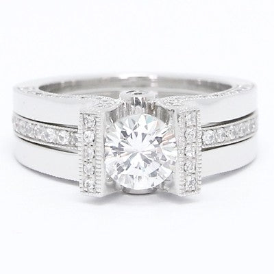 E93830-Two Piece Set Diamond Engagement Ring 14k White Gold