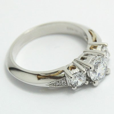 Two Tone Filigree Design Three Stone Ring 14k White & Yellow Gold