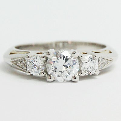 Two Tone Filigree Design Three Stone Ring 14k White & Yellow Gold E93434