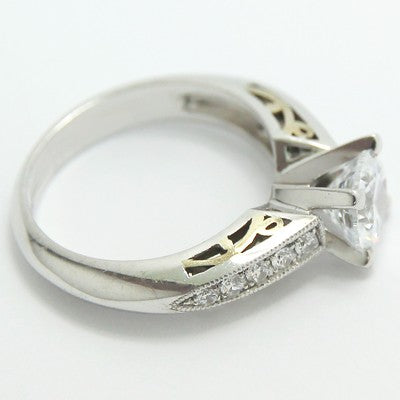 Two Tone Filigree Engagement Ring 14k White & Yellow Gold E93334-
