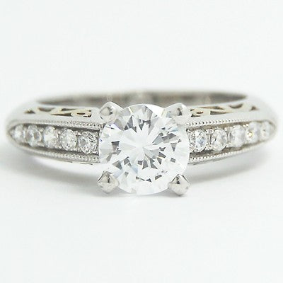 Two Tone Filigree Engagement Ring 14k White & Yellow Gold E93334-