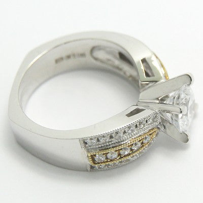 Two Tone Pave Set Diamond Ring 14k White & Yellow Gold E93376