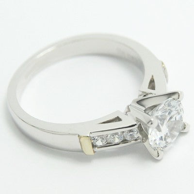 Two Tone Side Stone Engagement Ring 14k White & Yellow Gold