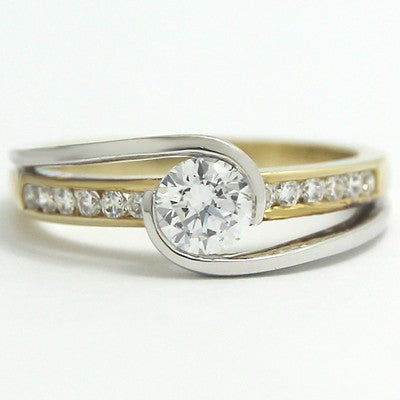 Two Tone Swirl Style Diamond Ring 14k White and Yellow Gold E93822