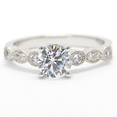 Unique Shaped Diamond Engagement Shank 14k White Gold