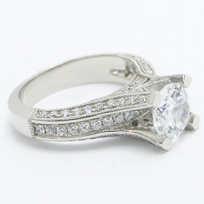 Venetian Style Diamond Engagement Ring 14k White