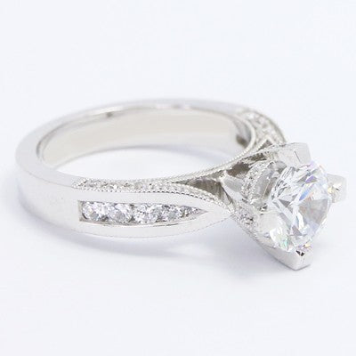 Venetian Style Diamond Engagement Ring 14k White Gold E93694