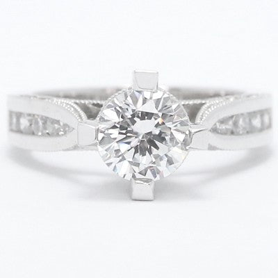 Venetian Style Diamond Engagement Ring 14k White Gold