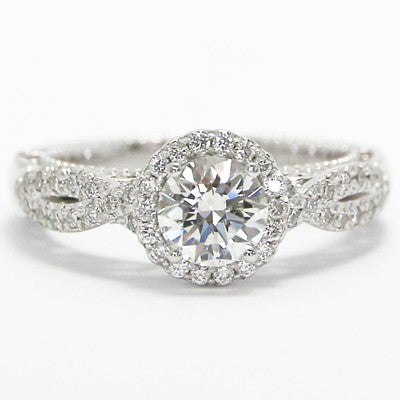 Venetian Style Diamond Engagement Ring 14k White Gold