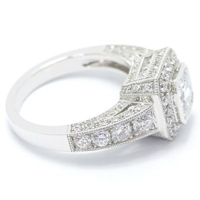 Vintage Pave Set Cathedral Halo Diamond Engagement Ring 14k White Gold E93642