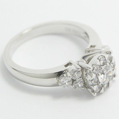 Vintage Style Cluster Engagement Ring 14k White Gold E94240