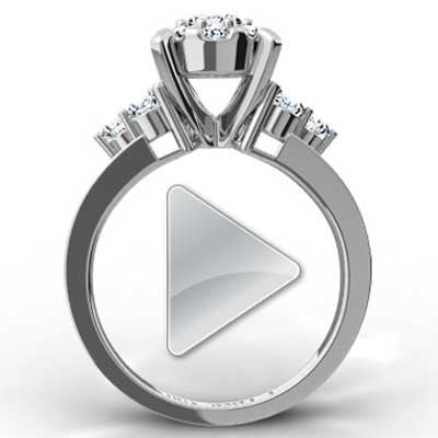 Vintage Style Cluster Engagement Ring 14k White Gold