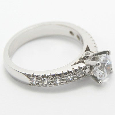 Vintage Style Diamond Accent Engagement Ring 14k White Gold 
