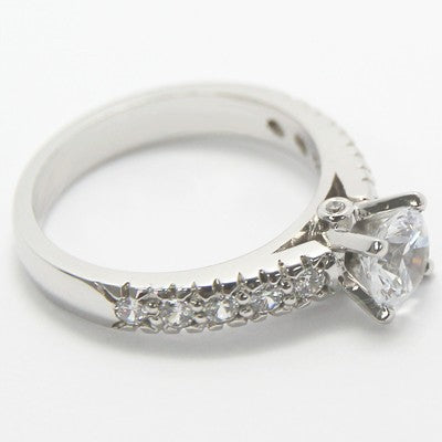 Vintage Style Diamond Accent Engagement Ring 14k White Gold